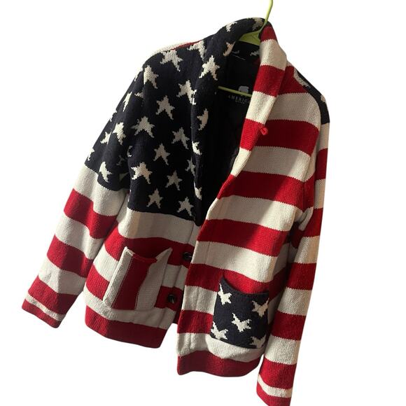 American Stitch Sweater Jacket Men’s L Flag Shawl Collar Knit Stars Stripes Y2K - Picture 2 of 4